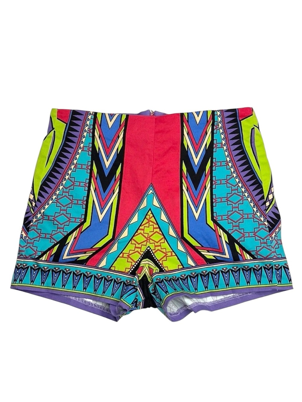 BILLY by Flying Tomato maximalist geometric colorful bold print back zip shorts